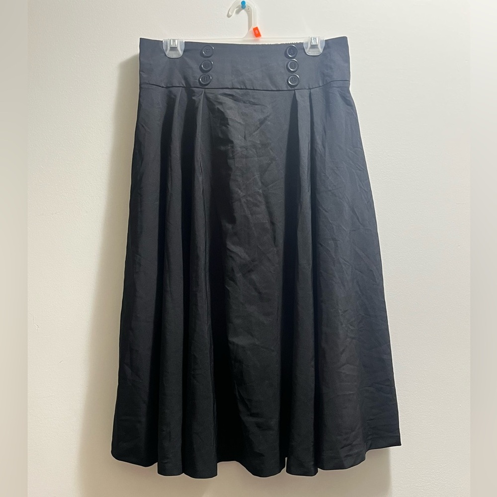 Belle Poque Elegant Black Pleated Skirt with button design sz XL